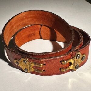 Vintage  Leather Belt with Brass trim